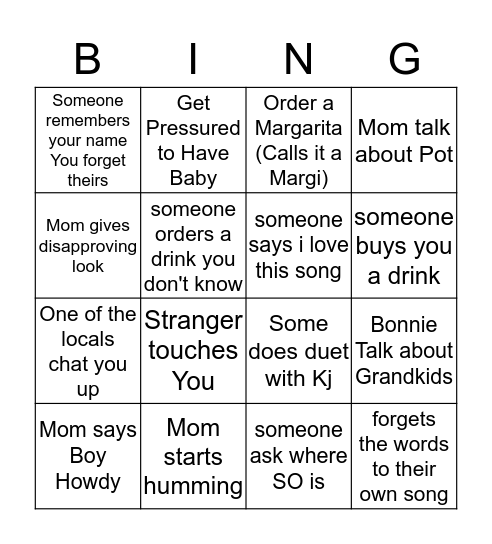 Bar Bing Bingo Card