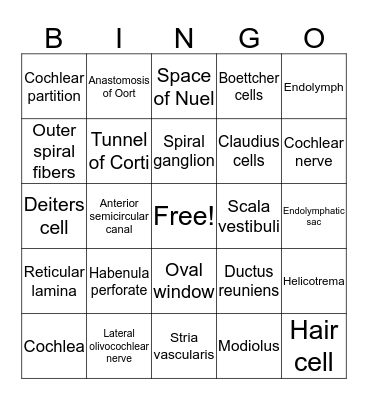 Inner Ear Bingo Card