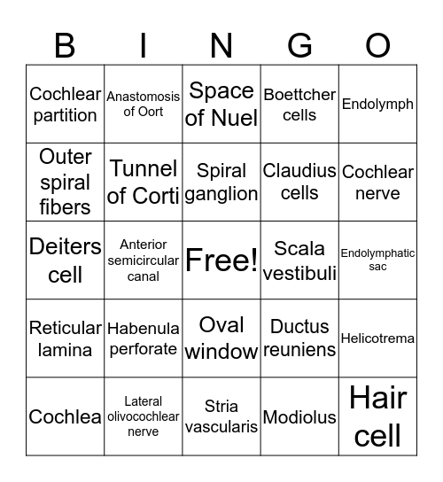 Inner Ear Bingo Card