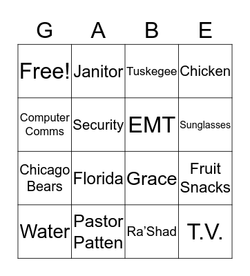 Gabe’s Bingo Card