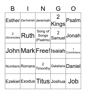 Books of the Bible Bingo Card