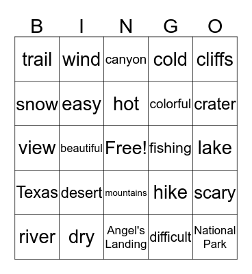 National Parks Bingo! Bingo Card