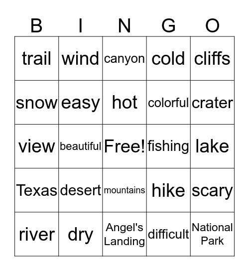 National Parks Bingo! Bingo Card