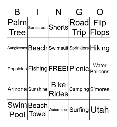 Summer Fun Bingo Card