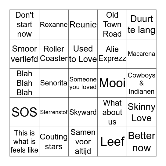 Liedjesbingo Card