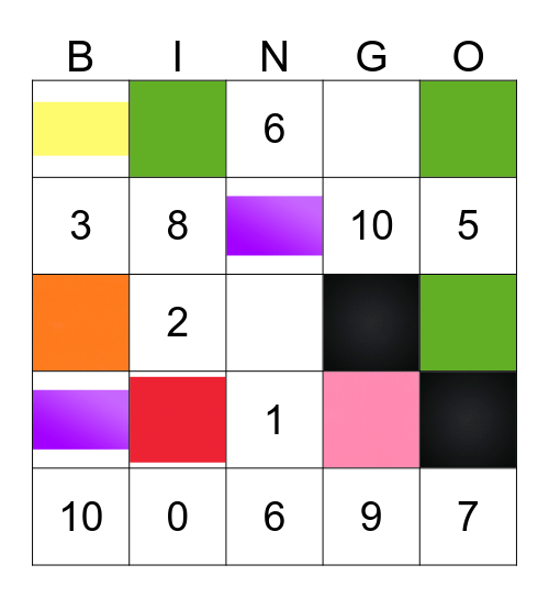 colors and numbers Bingo Card