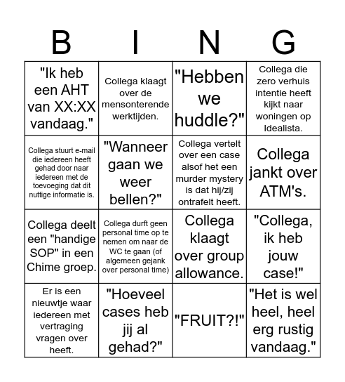 Team NL Bingo Card