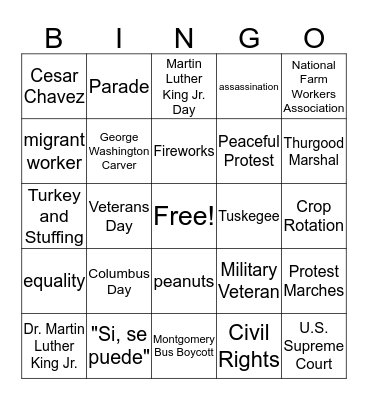 Famous Americans & US Holidays Bingo Card