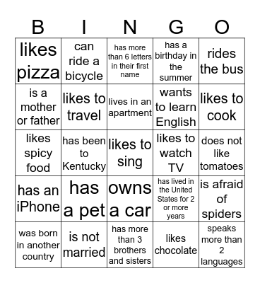 Welcome to Class! Bingo Card
