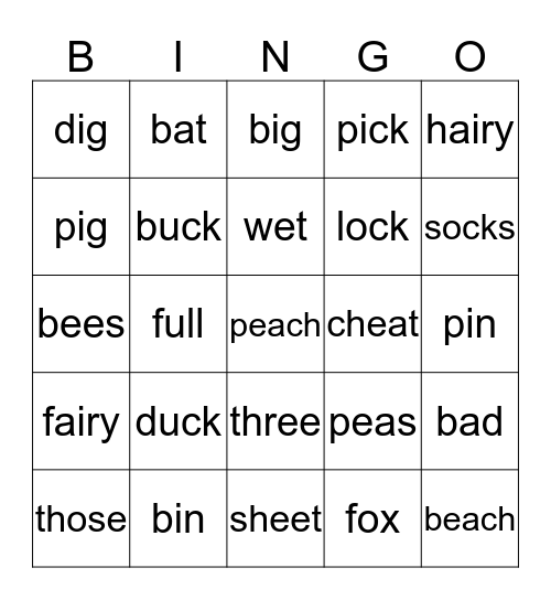 Minimal Pair Bingo Card