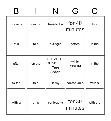 Summer Reading Bingo Card