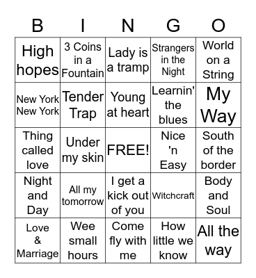 Frank Sinatra Bingo Card