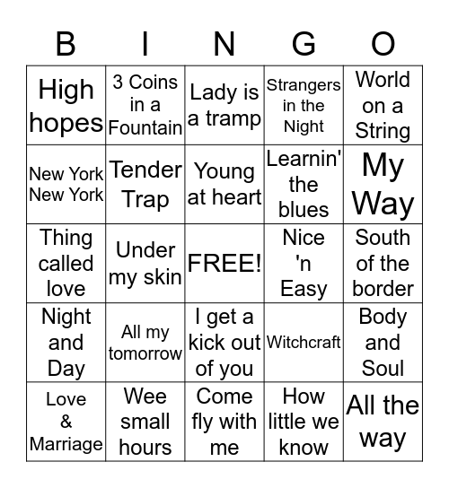Frank Sinatra Bingo Card