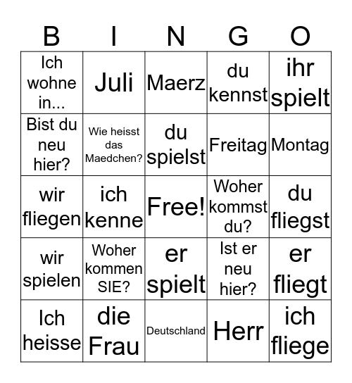 Feb 7 2020 German 1  Bingo Card