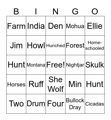 Wolf Cry Bingo Card