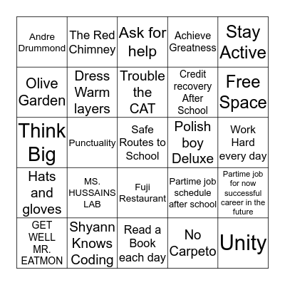 ATTENDANCE BINGO Card