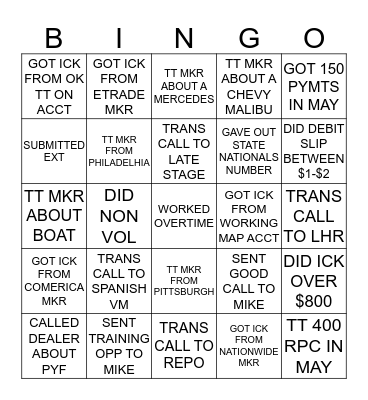 TEAM 5 BINGO Card
