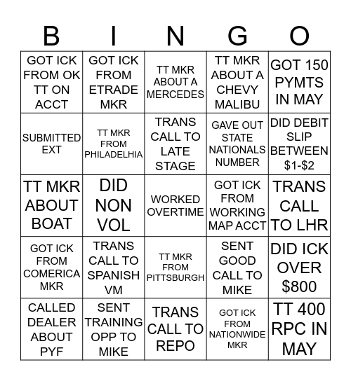 TEAM 5 BINGO Card