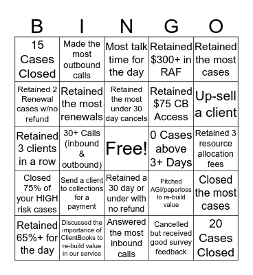 RETENTION Bingo Card