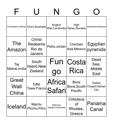 Travelingo Bingo Card