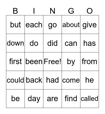 SIGHT WORDS  Bingo Card