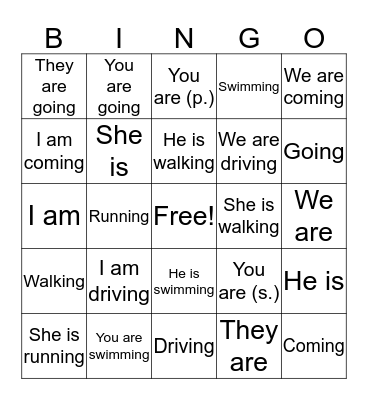 Verbs & To be  Bingo Card