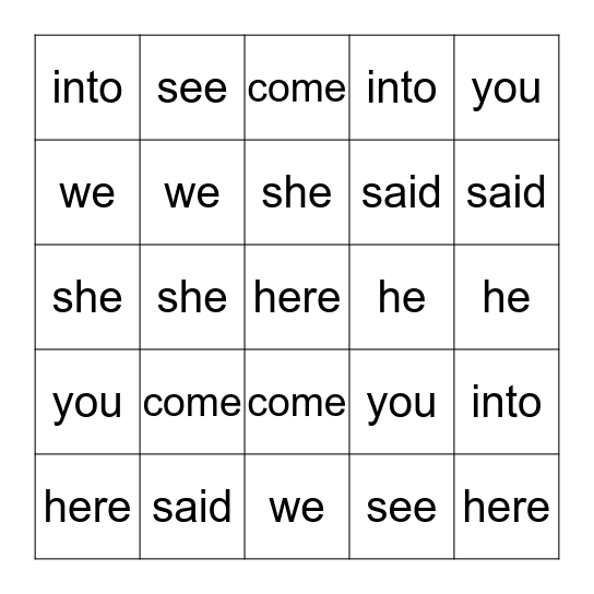 Sight Words 2 Bingo Card