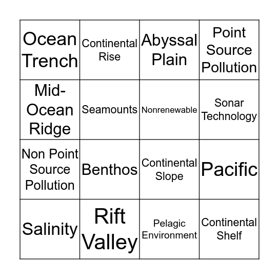 Ocean Bingo  Bingo Card