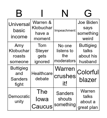 New Hampshire Debate Bingo Card