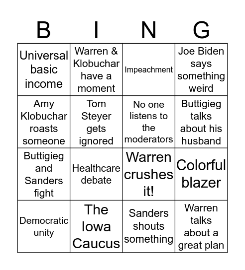 New Hampshire Debate Bingo Card