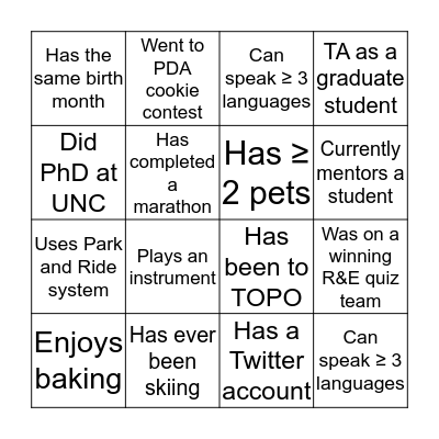 R&E NETWORKING Bingo Card