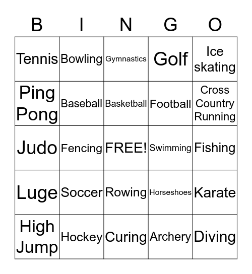 Sport Bingo Card