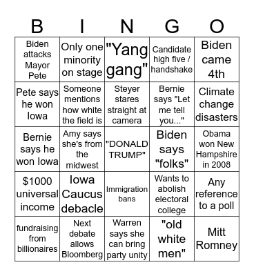 Democratic Debate Bingo! Bingo Card