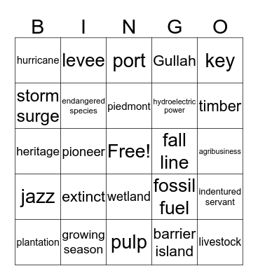 Ch. 6: Southeast States Bingo Card
