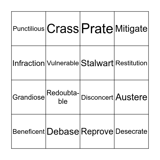 Vocab Bingo Card