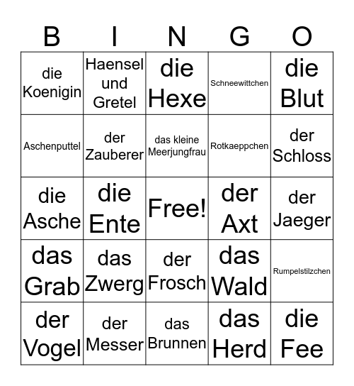 Maechen Wortschatz Bingo  Bingo Card