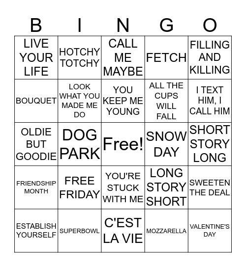 Friday Bingo Card