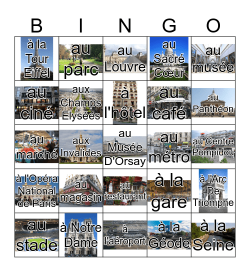 Où vas-tu en Paris? Bingo Card