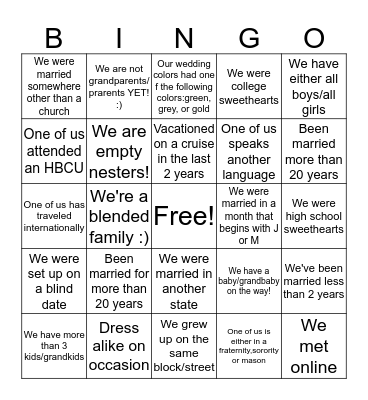 Couples Human Bingo  Bingo Card