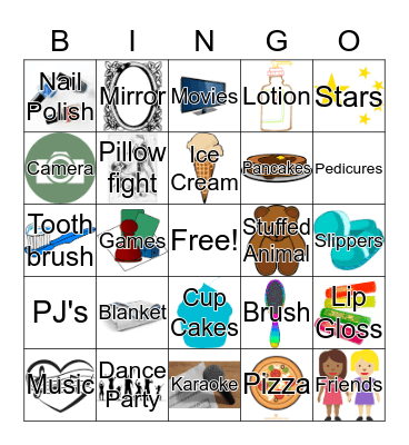 Slumber Party Bingo Card