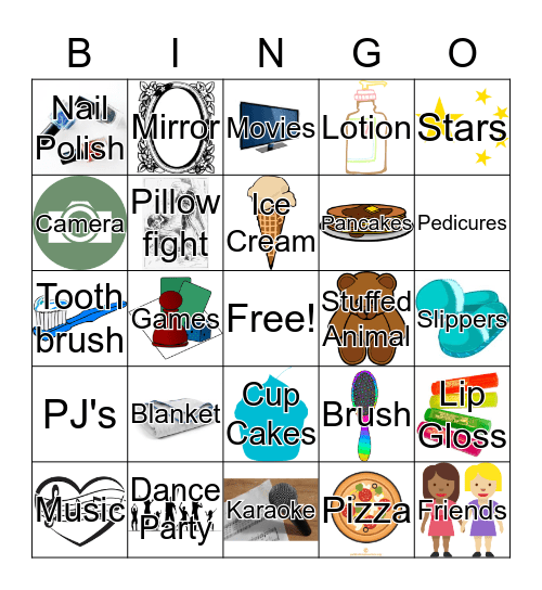 Slumber Party Bingo Card