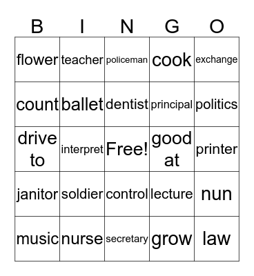 Signs Vocabulary Bingo Card