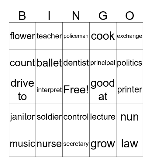Signs Vocabulary Bingo Card