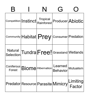 Ecology 1 Bingo Card