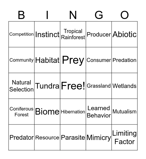 Ecology 1 Bingo Card