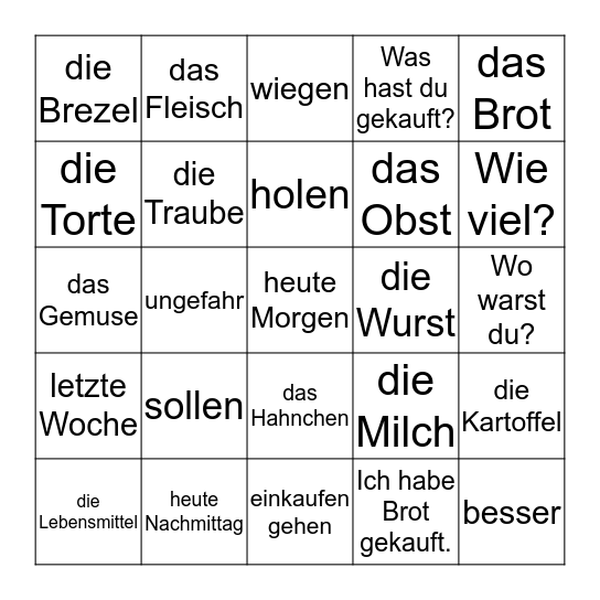 Kapitel 8-Einkaufen gehen Bingo Card