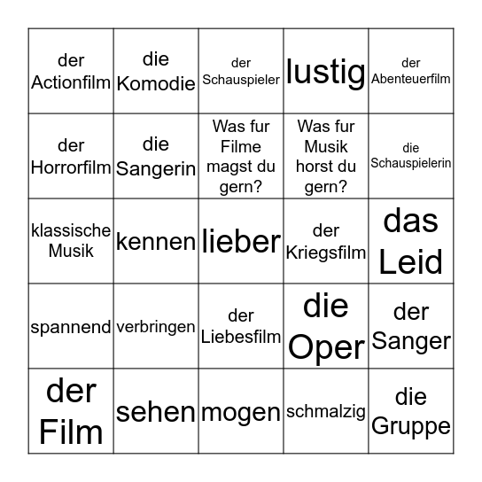 Kapitel 10-Kino und Konzerte Bingo Card