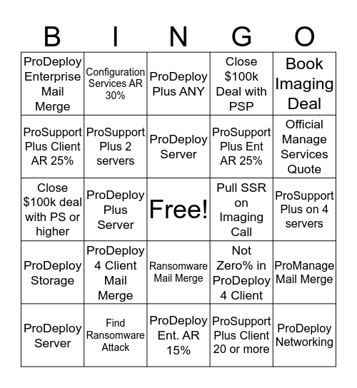 Services Bingo Card