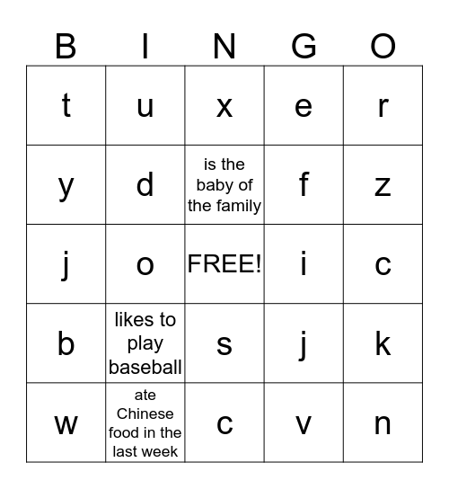 Untitled Bingo Card