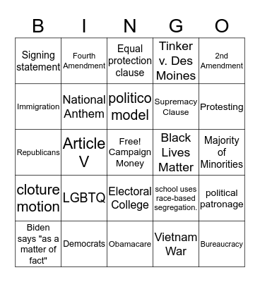 Politics Bingo Card